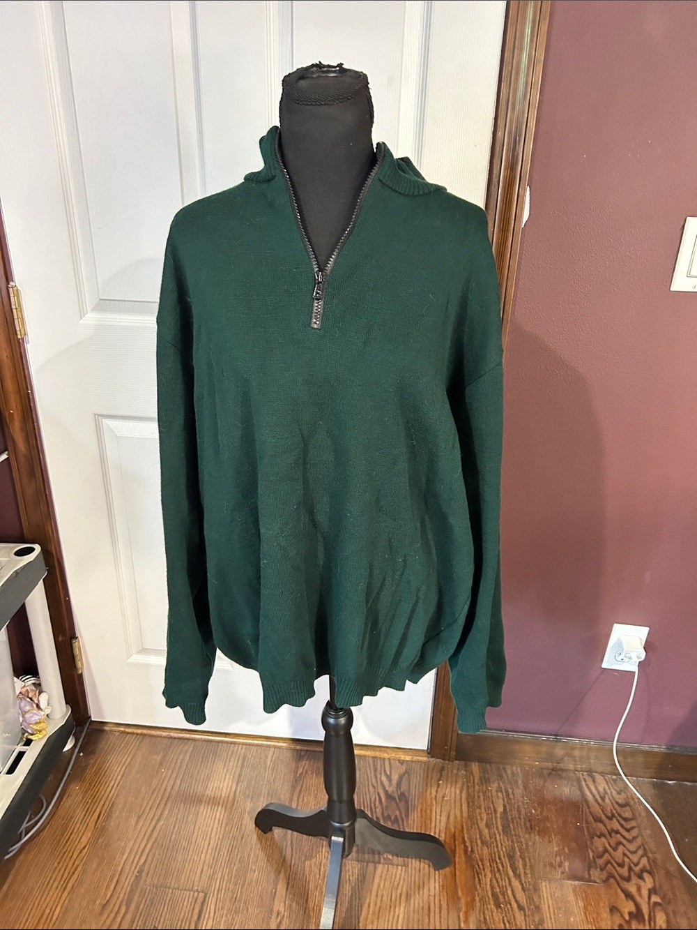 Filson Dark Green 1/4 Zip-Up wool Henley Sweater sz XL